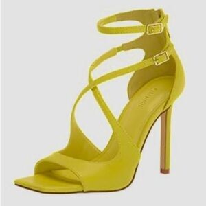 GUESS Neon Yellow Strappy Heels Ankle Strap Stiletto Size 7